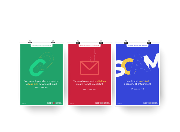 AwareGO cybersecurity posters green red and blue
